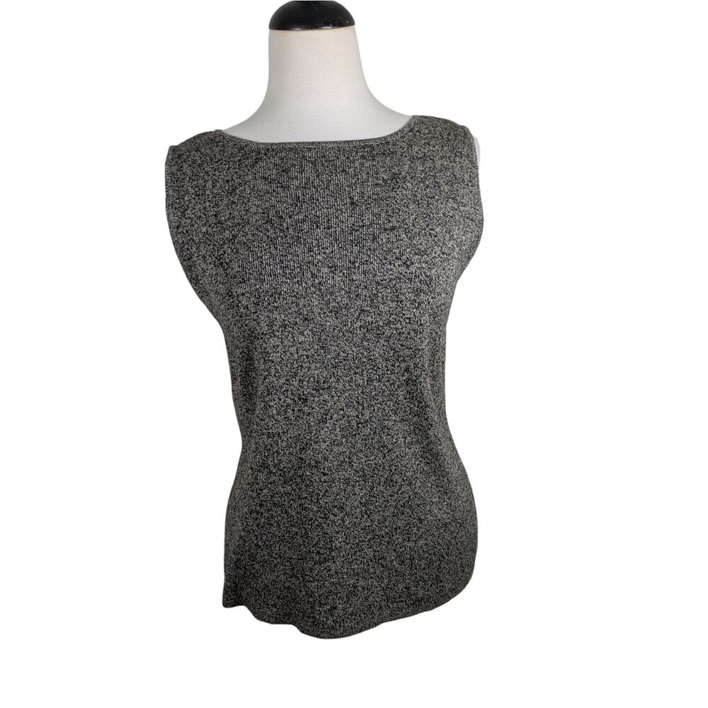 New Vintage Chico's Design Size 2 (Large) Heather Black & Tan Sleeveless Sweater